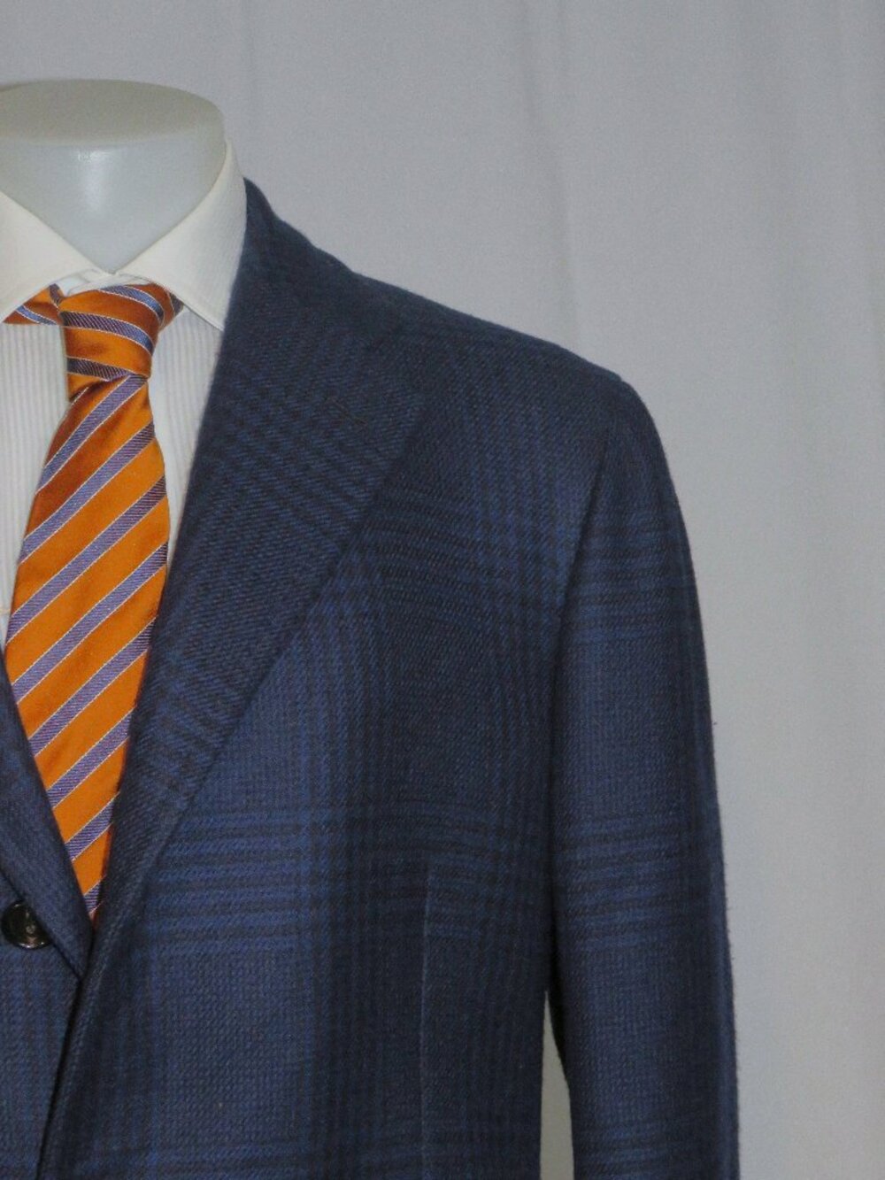 Cesare Attolini Blue Plaid 100% Cashmere Hand Made Three Button Overcoat 42R